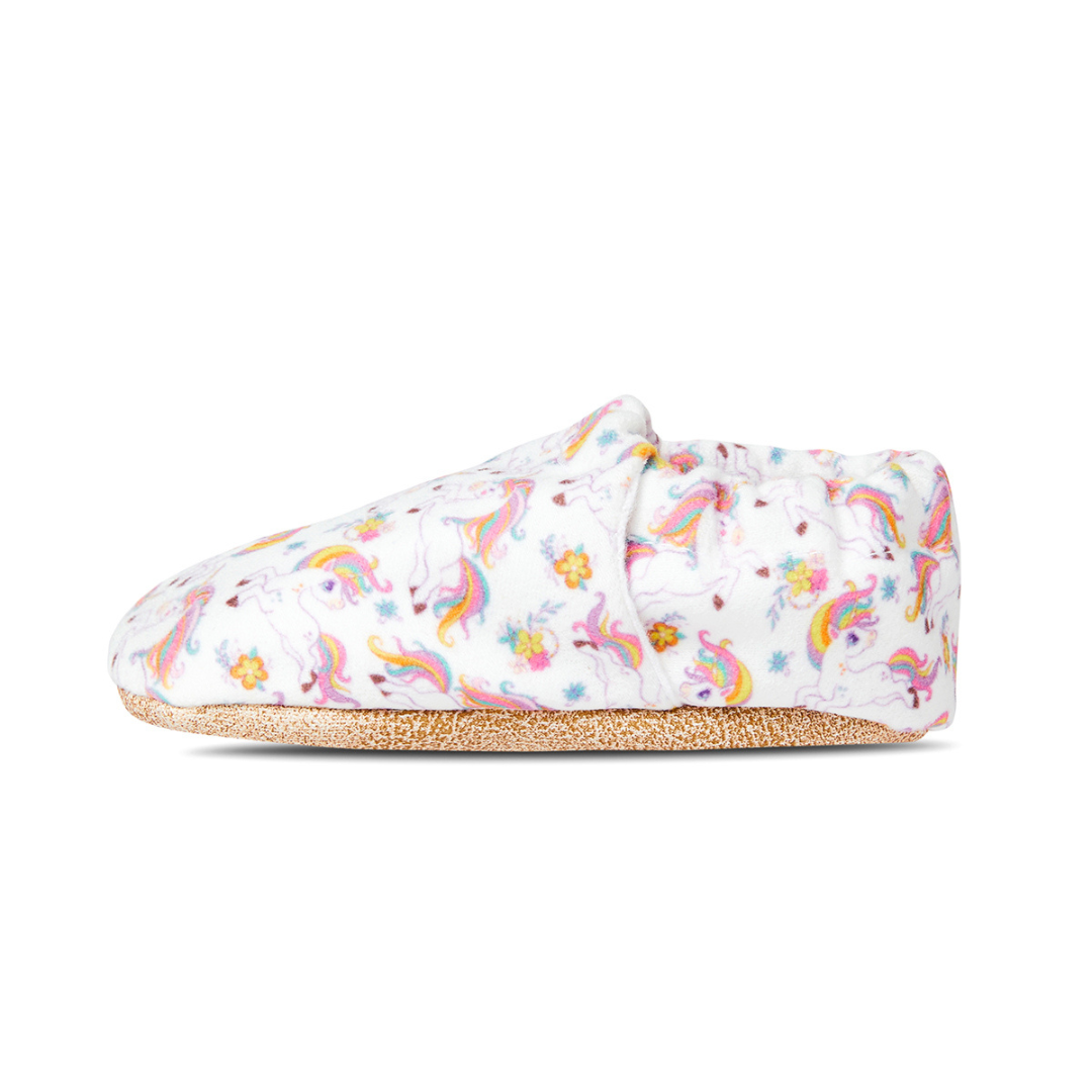 Soft organic cotton baby shoes in unicorn design, perfect for first walkers and little explorers. Right side view.