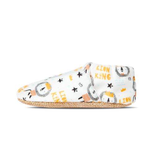 Soft organic cotton baby shoes in lion king design, perfect for first walkers and little explorers. Right side view.