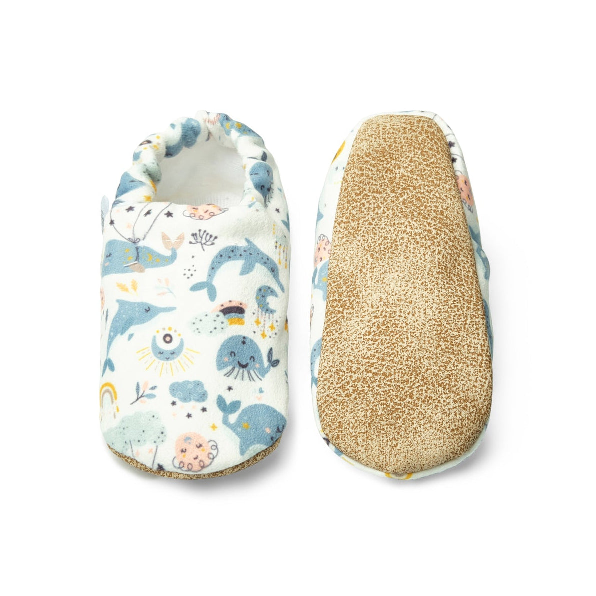 Chaussons bébé antidérapants à motif baleines pour premiers pas