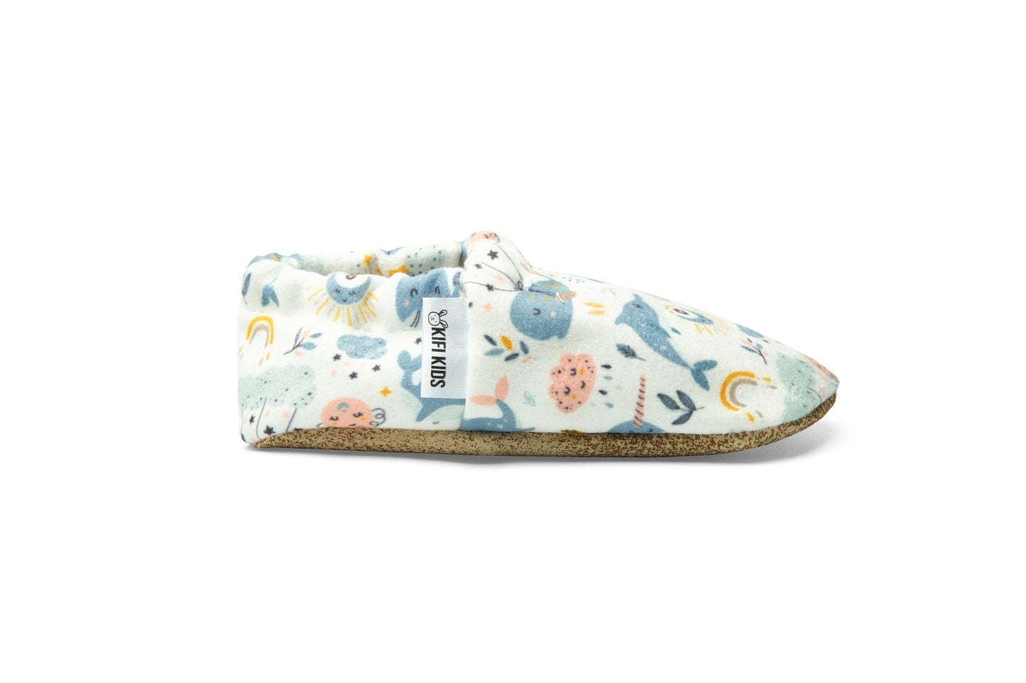 Chaussons bébé antidérapants à motif baleines pour premiers pas