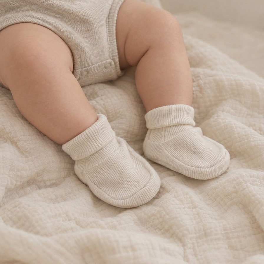 Organic Cotton Newborn Booties Beige