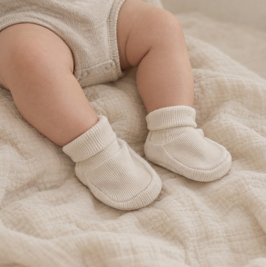 Organic Cotton Newborn Booties Beige
