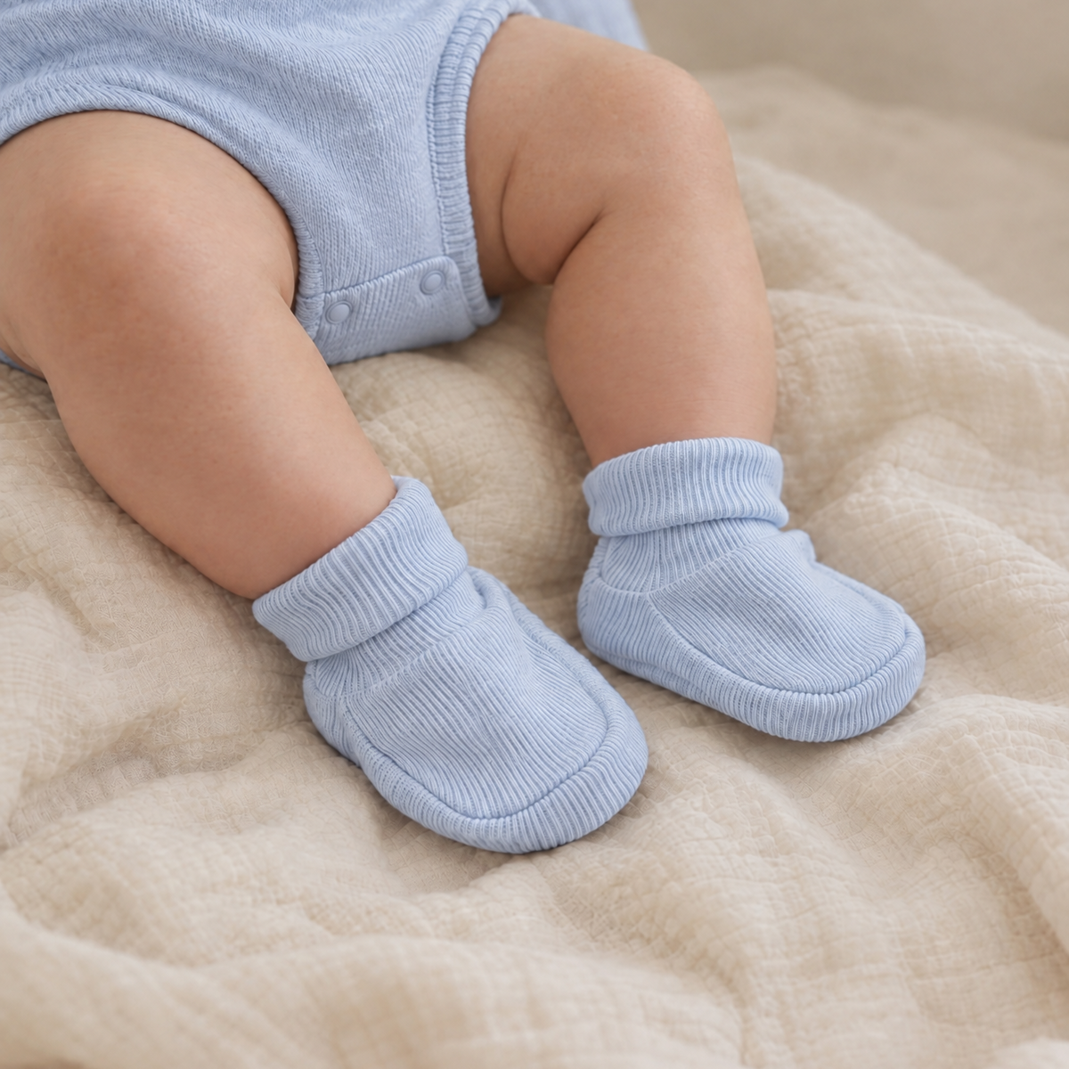 Organic Cotton Newborn Booties Baby Blue